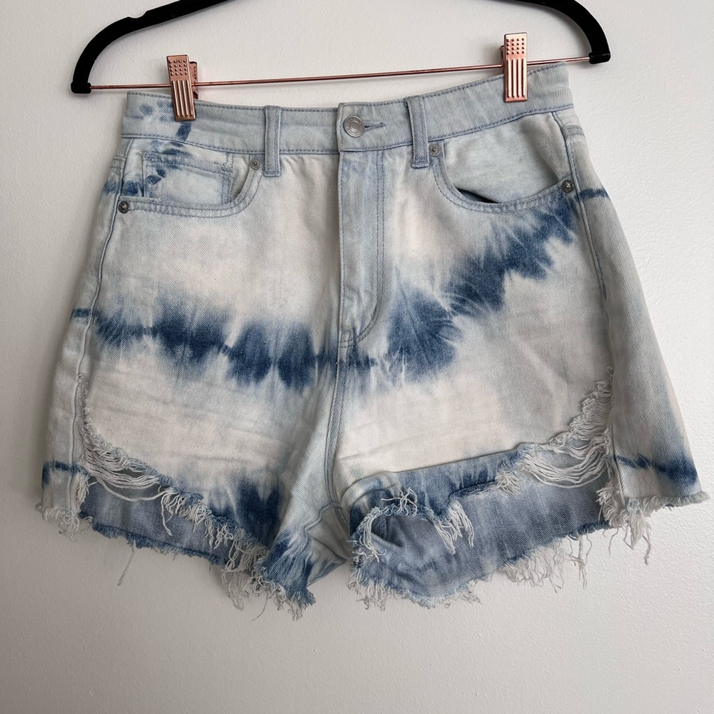 American Eagle Highest Waist Denim Mom Shorts Tie-Dye
